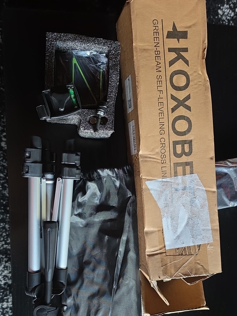 Koxobe Green Beam Self-Leveling Cross Line Laser - Black & Silver